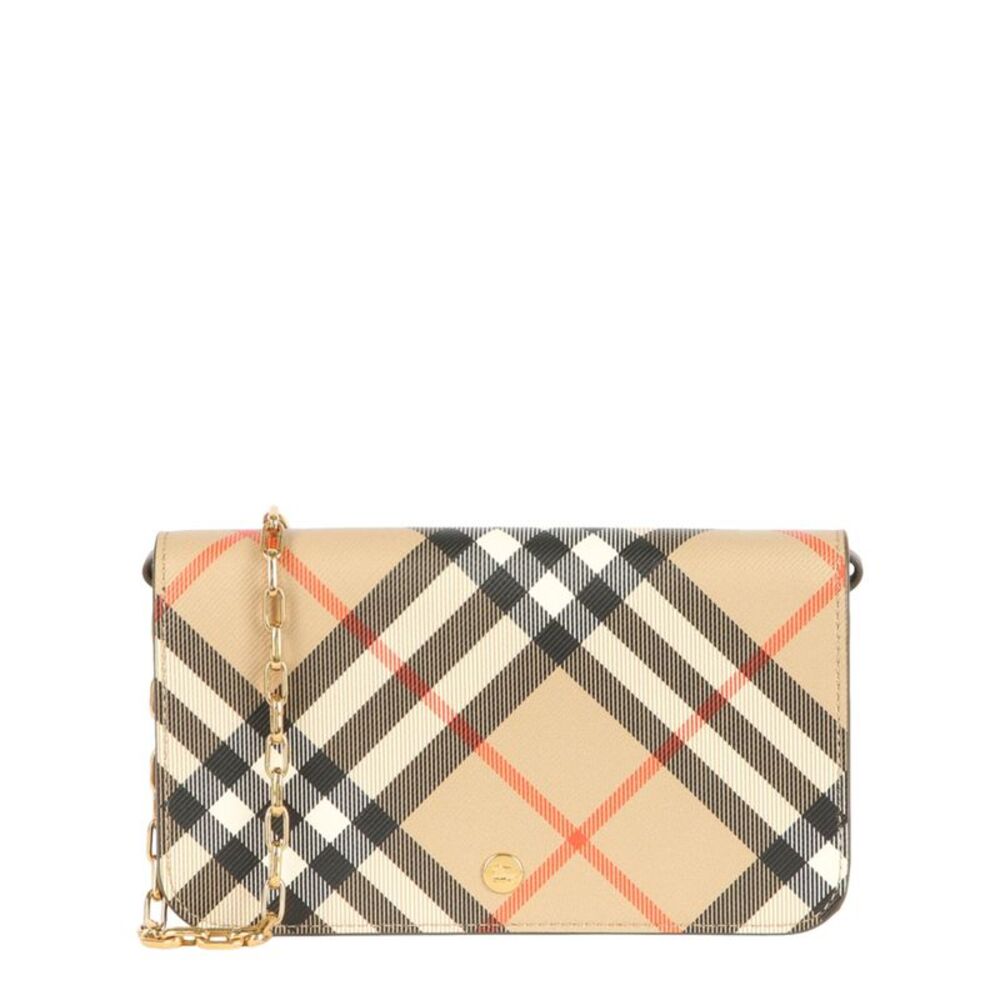 Burberry LS Large Check Chain Strap Wallet Womens
